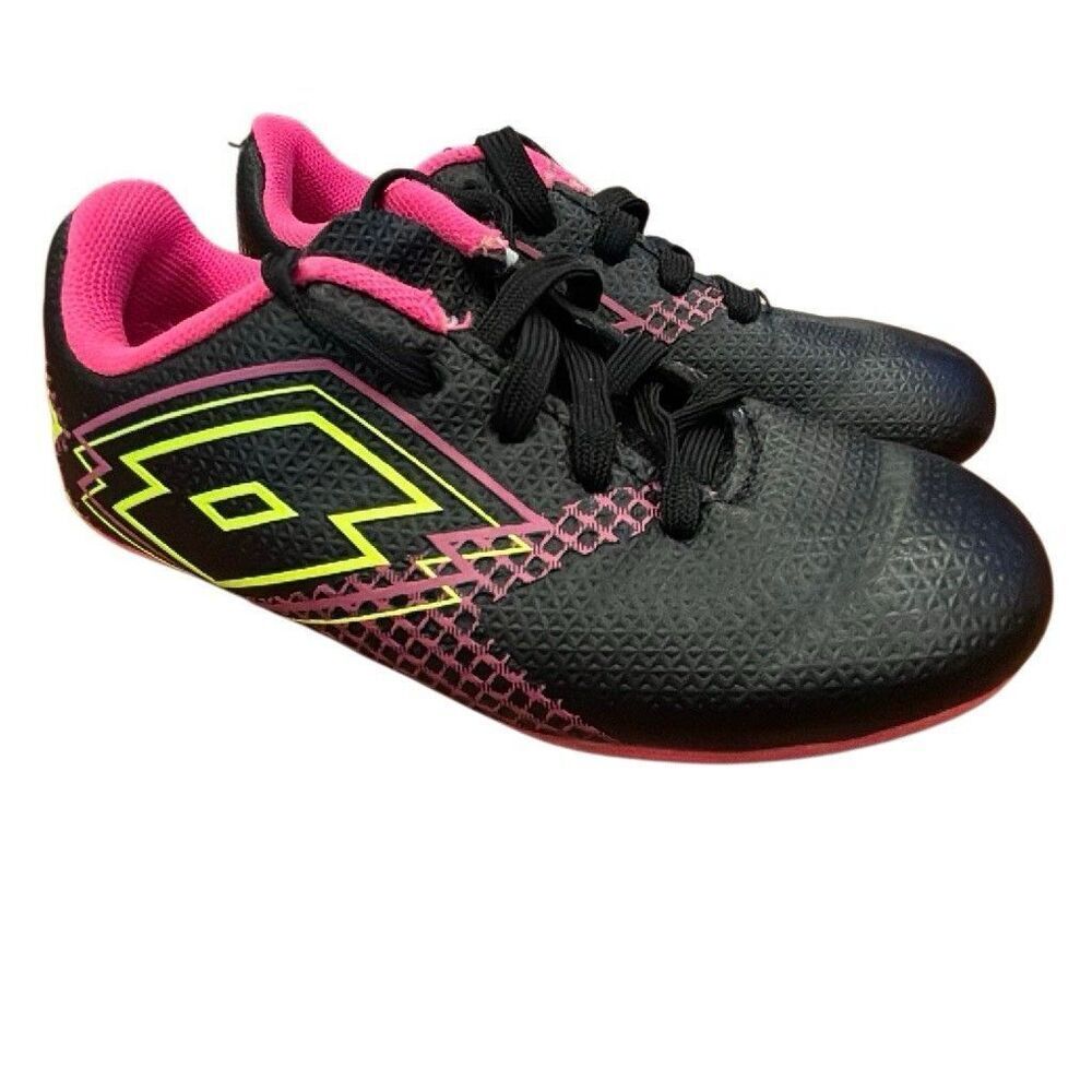 Lotto Youth Soccer Cleats Lace-Up Molded Studs Black/Pink/Neon Green size 11K